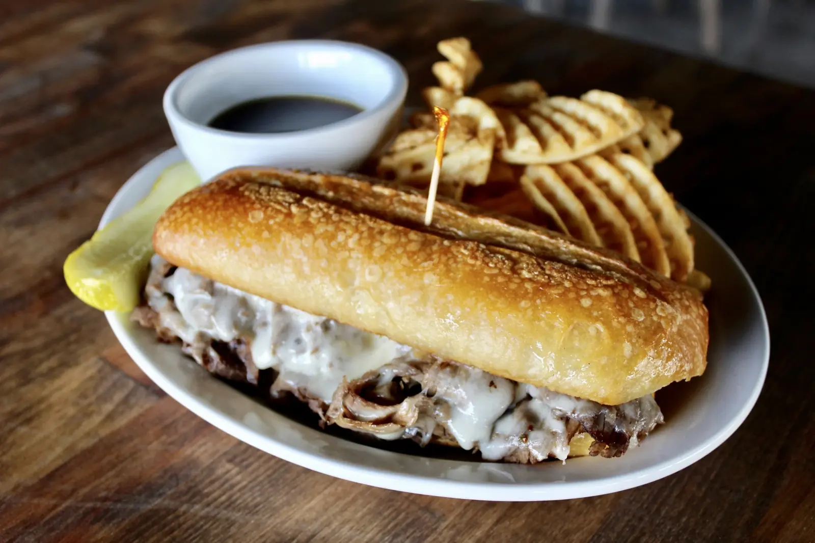French dip on our focaccia baguette
